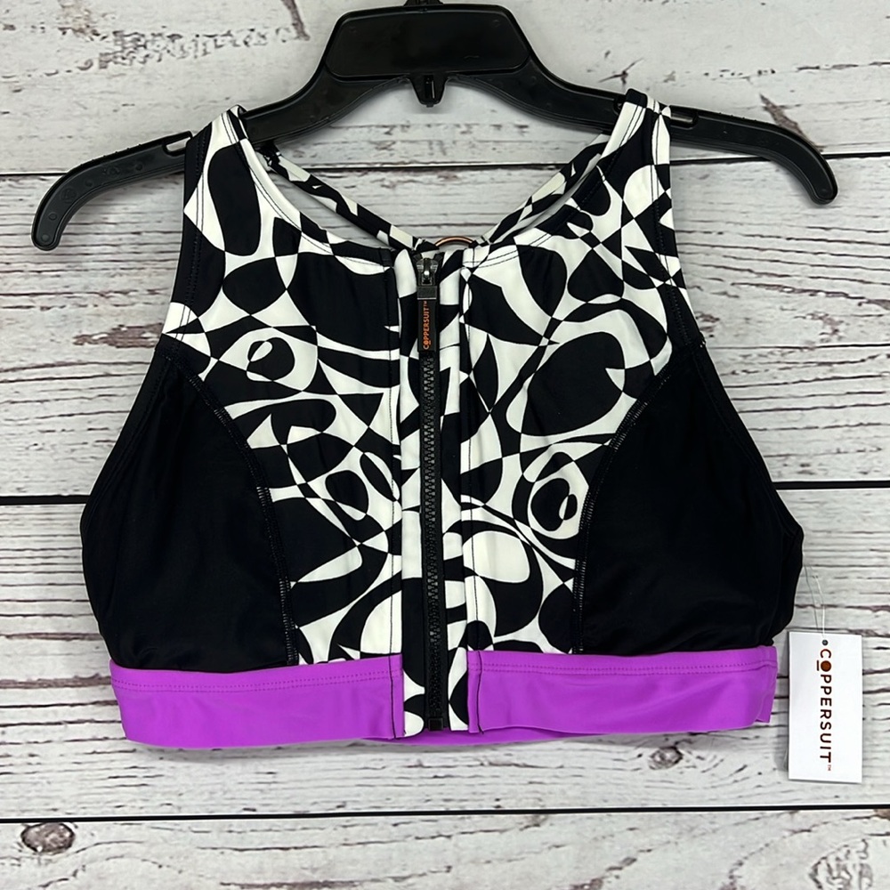 Women's Colorblock Zip Longline Bra Swim Top